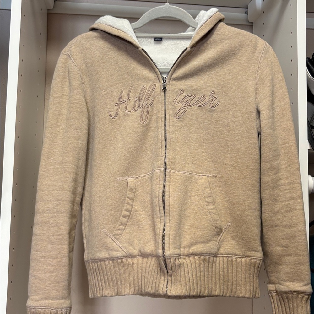 Tommy Hilfiger Tan and Cream Zip-up Hoodie - XS
